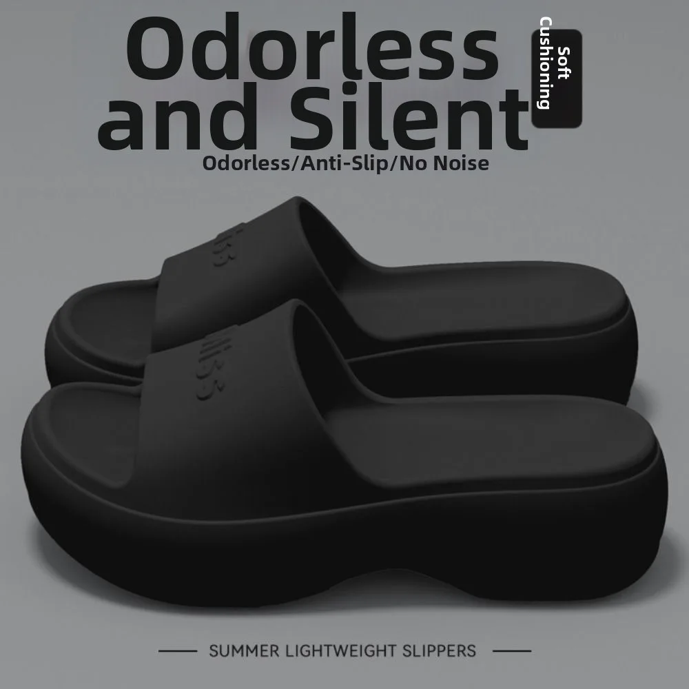 

Non-slip EVA Thick Sole Slippers Summer Style Comfort Bathroom Letter Slippers Height Increasing 4.5cm Beach Sandals