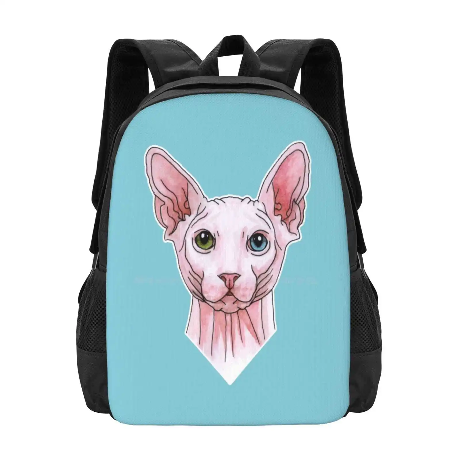 Sphynx Sphinx Cartable avec tête d'animal félin, sac à dos, peinture d'interconnexion, portrait de chat, sacs à la mode, offre spéciale