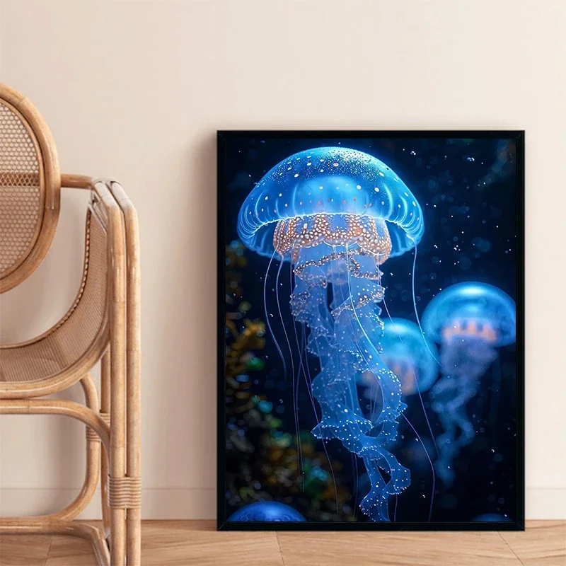 الحديثة متوهجة قنديل البحر ديلوكس قماش اللوحة يطبع الحيوانات البحرية الملصقات والصور جدار الفن غرفة المعيشة ديكور المنزل