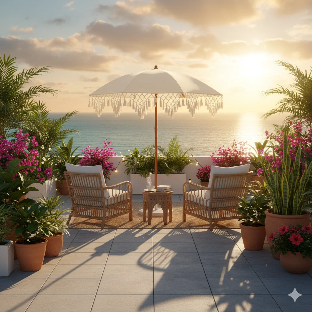 UPF50+ Reversible Portable Umbrella Triangle Fringe Decoration for Courtyard Balcony Beach Universal No Base Required