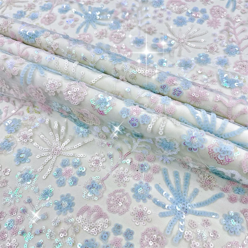 

1yard cheongsam dress accessories fabric for material High quality Flower sequin embroidery fabrics
