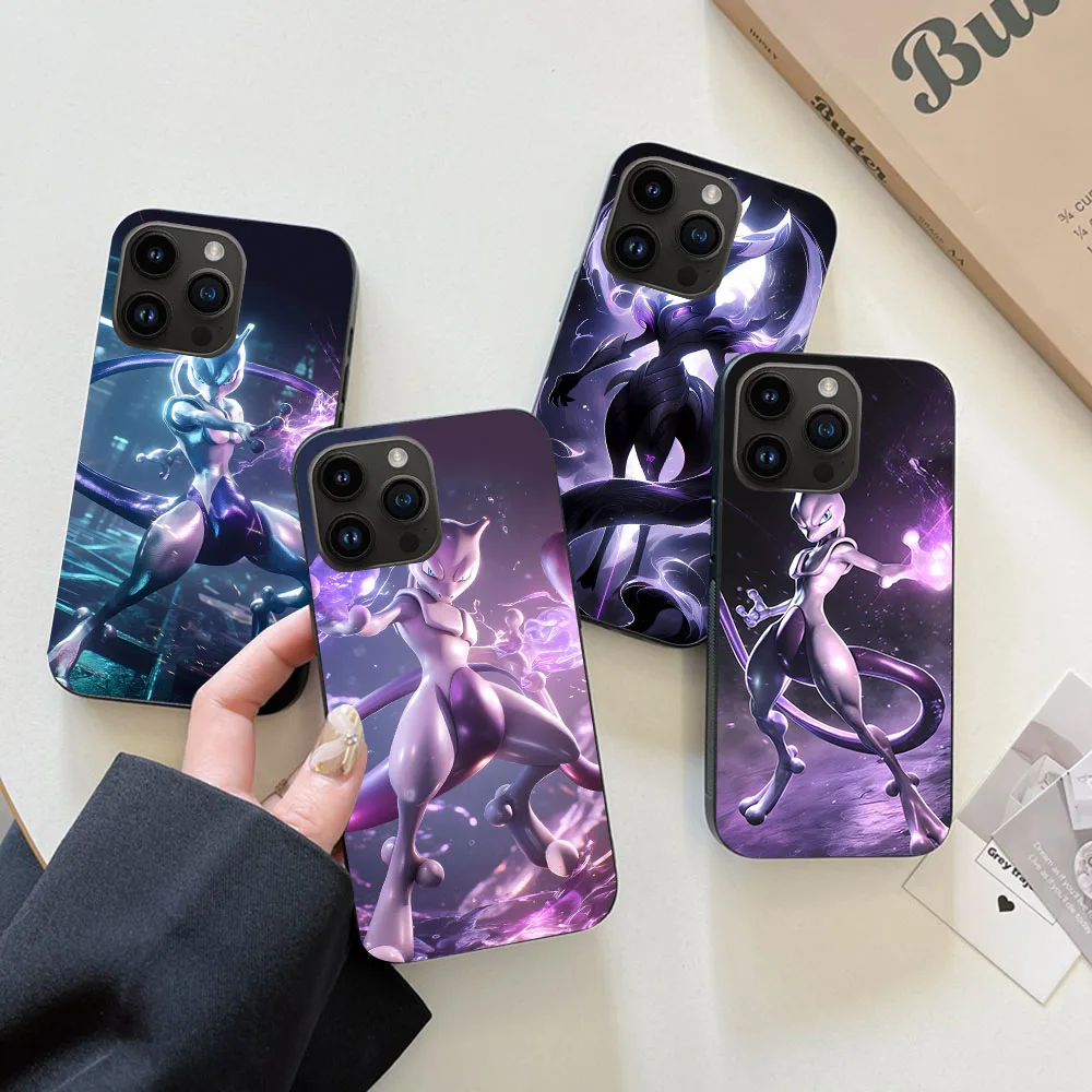 WA-42 Mewtwo Black Silicone Case For iPhone XS 11 12 13 14 15 Mini Pro Plus Max