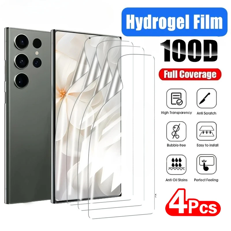 4Pcs Ultra HD Hydrogel Film For Samsung Galaxy S25 S24 S23 Ultra S21 S22 Plus S25 Edge S24 FE Note 20 10 Soft Screen Protector