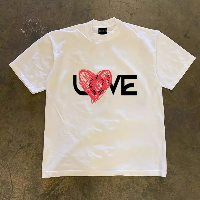 Upward Hero 3A260g Double Thread Pure Cotton Loose Fit Short Sleeve T-Shirt Unisex Summer Casual Creative Fun Print Tee
