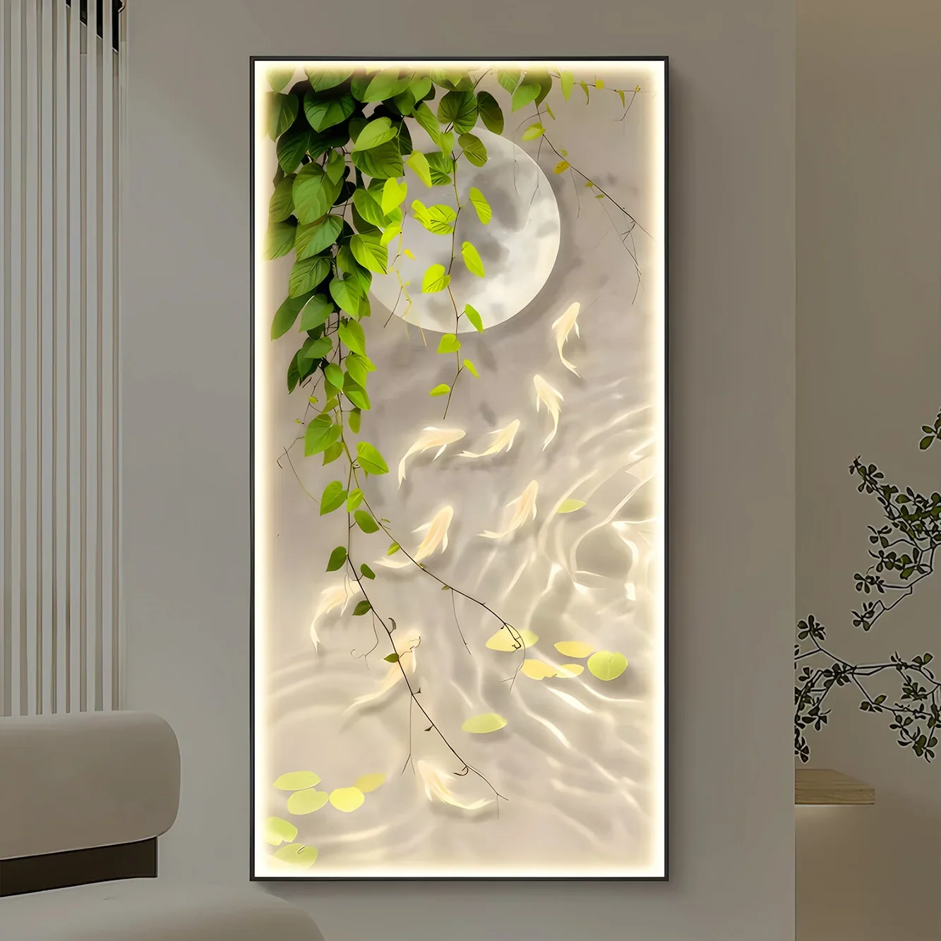 

Simple Modern Small Fresh Green Plants Mural - Corridor Decor with LED Strip Light | Luminous Wall Painting Art