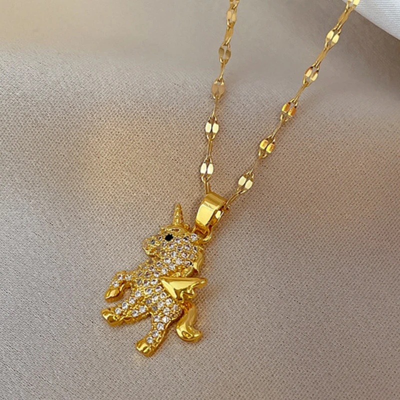 Trendy Cute Unicorn Pendant Necklaces for Women 2022 Titanium Stainless Steel 18k gold plated jewelry Neck Link Chain Gift