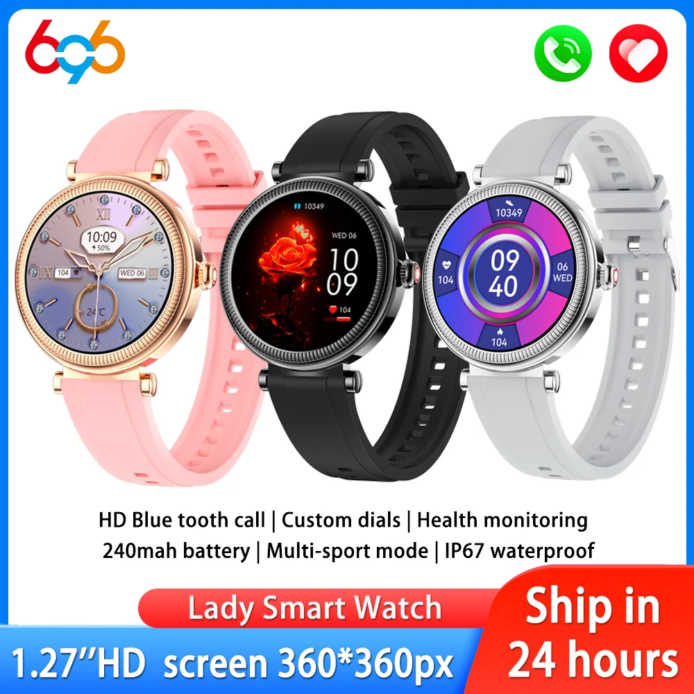 

Blue Tooth Call 1.27" Women Heart Rate Health Smart Watch Sports Waterproof Colorful Light Music Voice assistant Lady Smartwatch