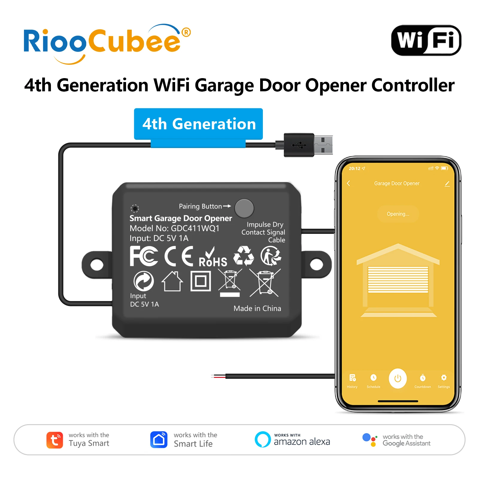 

RiooCubee 4-го поколения, управление открыванием гаражных ворот с беспроводным датчиком, приложение Tuya Smart Life, дистанционное управление Google Home Alexa