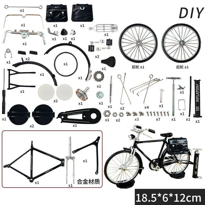 Children DIY Assembled Bicycle Toys Simulation Alloy Postal Car Bicycle Ornaments Old-fashioned Nostalgia Retro Model Assembled