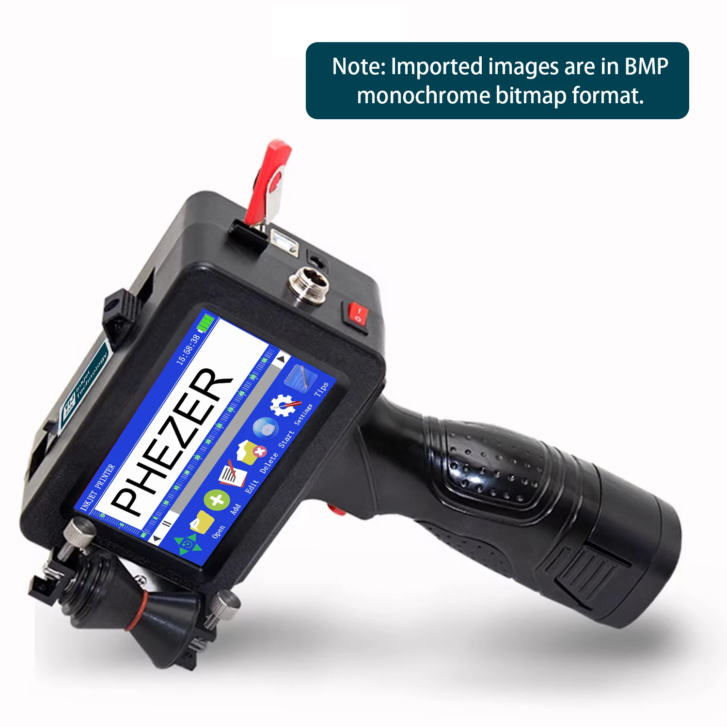 Phezer 12.7/25.4mm Handheld Inkjet Printer Portable Batch Date Expiry QR Barcode Logo Coder For Metal Pipes Cylinders Cables