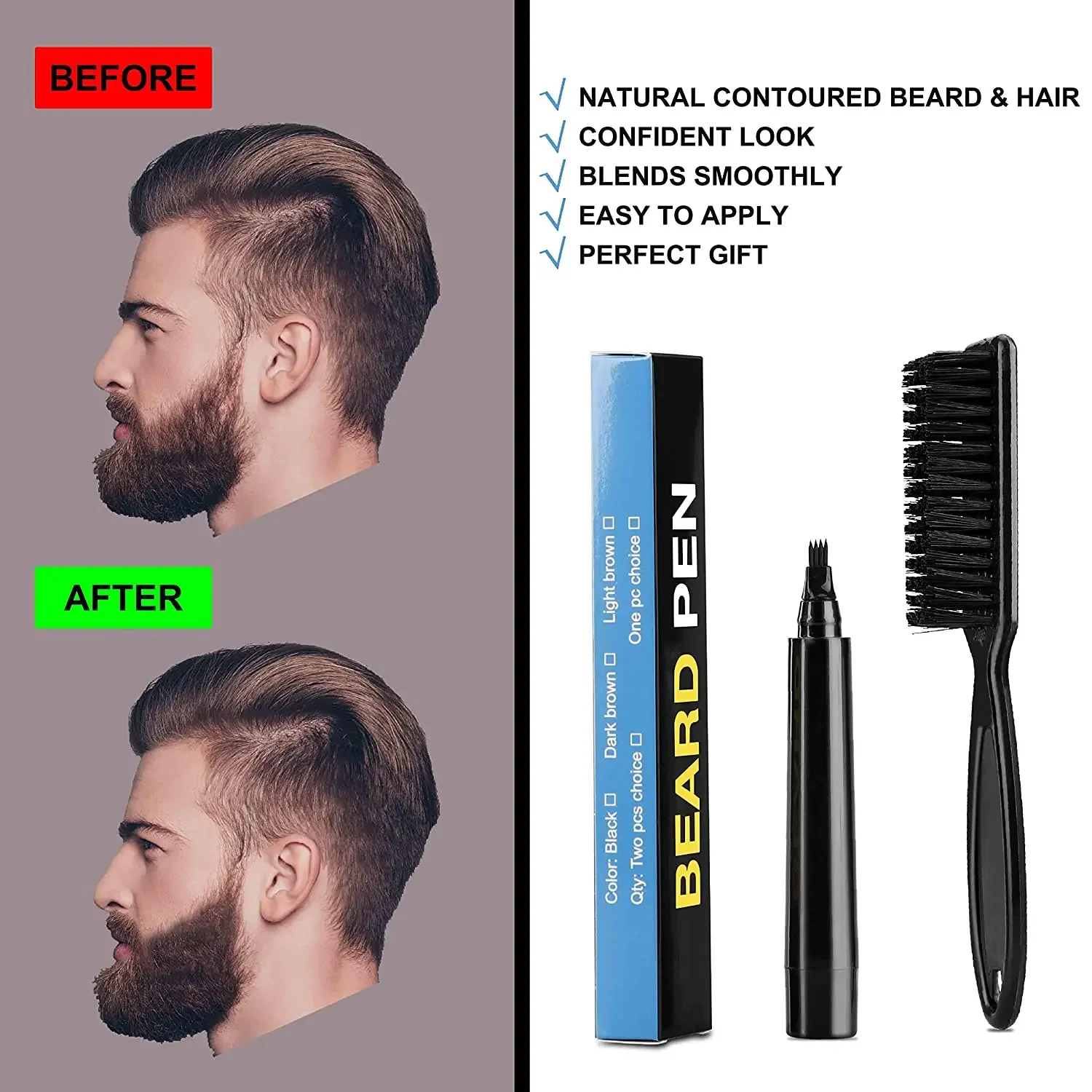 Waterproof Beard Pen Men Whisker Pencil Filler Pencil Brush Moustache Coloring Coverage Enhancer Mustache Repair Shape Filling