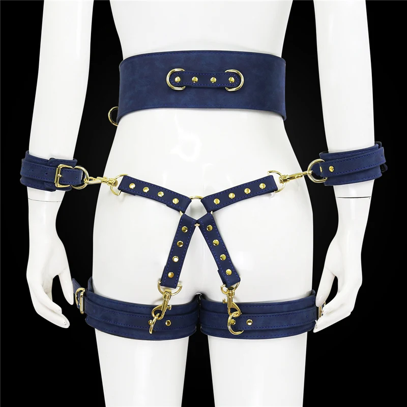 Adult Product SM Bondage Set Include Waistband Wrist Thigh Cuffs Cross Buckle Adult Games Restraints Handcuffs Leg Cuff Sex Toys