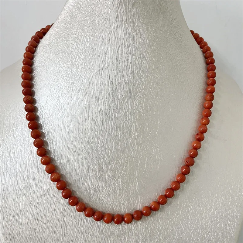 6-7MM Orange Sardine Coral Stone Necklace With Hole Geometric Sweater String Chain Clothing Accessories Prom Party Gift