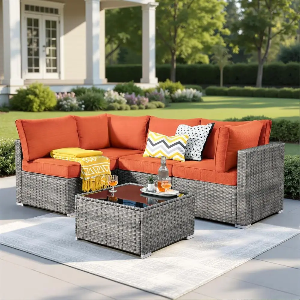 

Weaxty 5 Pieces Patio urniture Sets,Wicker Outdoor Sectional Soa with Thicken Cushion and Rattan Coee Table,Patio Contion Couch
