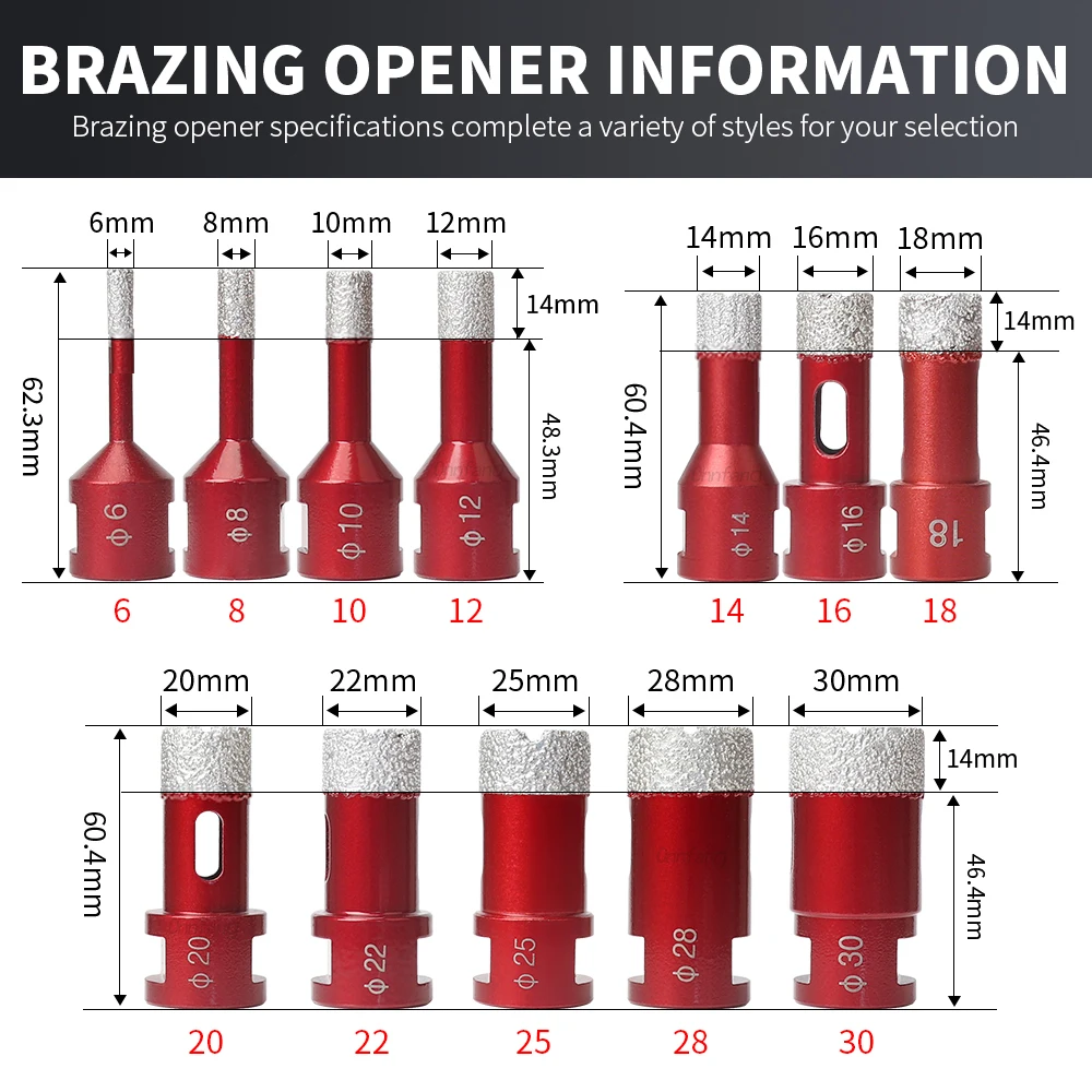 Onnfang M14 Thread Vacuum Brazed Diamond Porcelain 1PC Tile Stoneware Crowns Drill Marble Crowns Stone Masonry Hole Saw