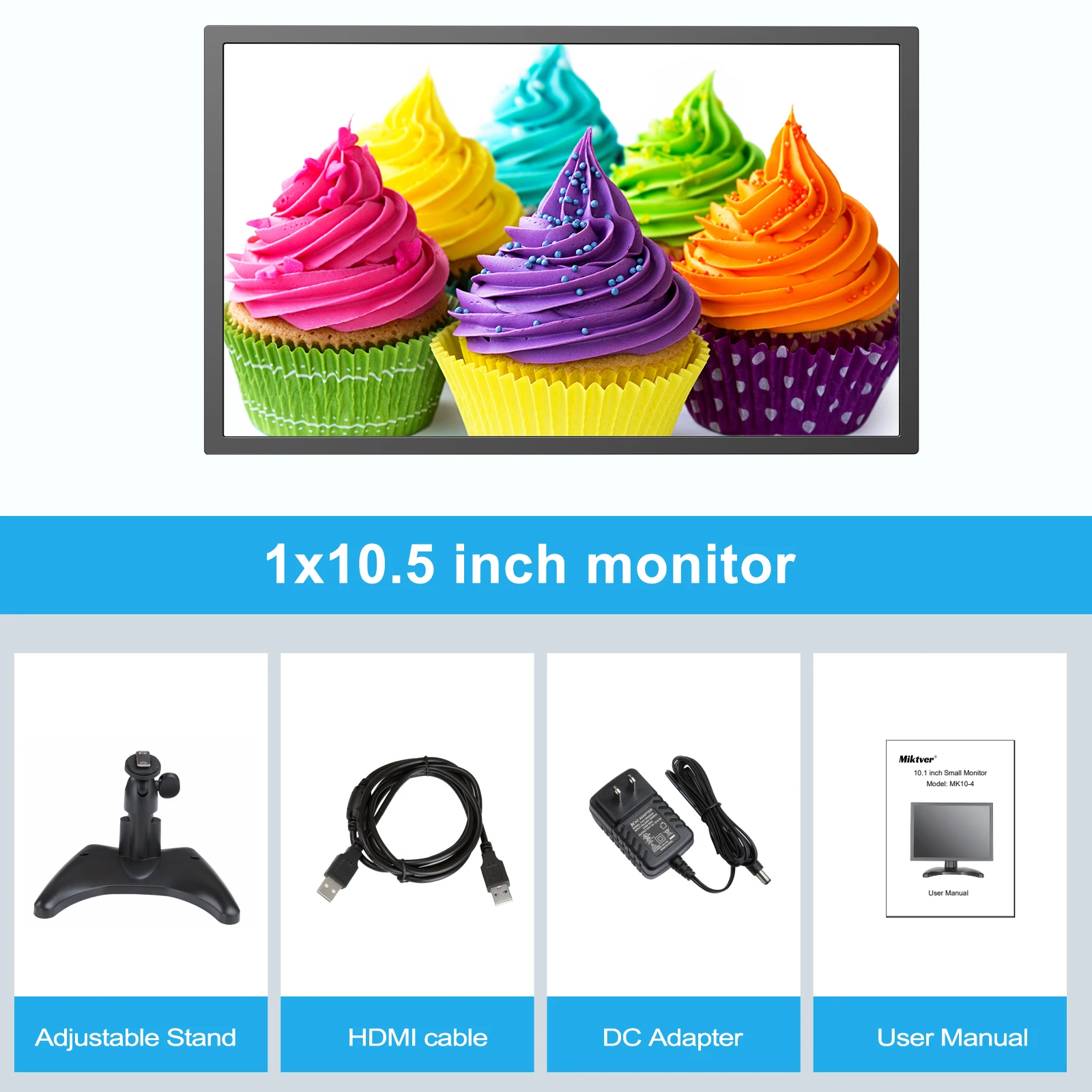 Miktver G1051 CCTV 감시 디스플레이, 풀 HD 1920x1280P 데스크탑 모니터, 10.5 인치 IPS 스크린, HDMI, VGA 비디오 입력, 두 번째 PC