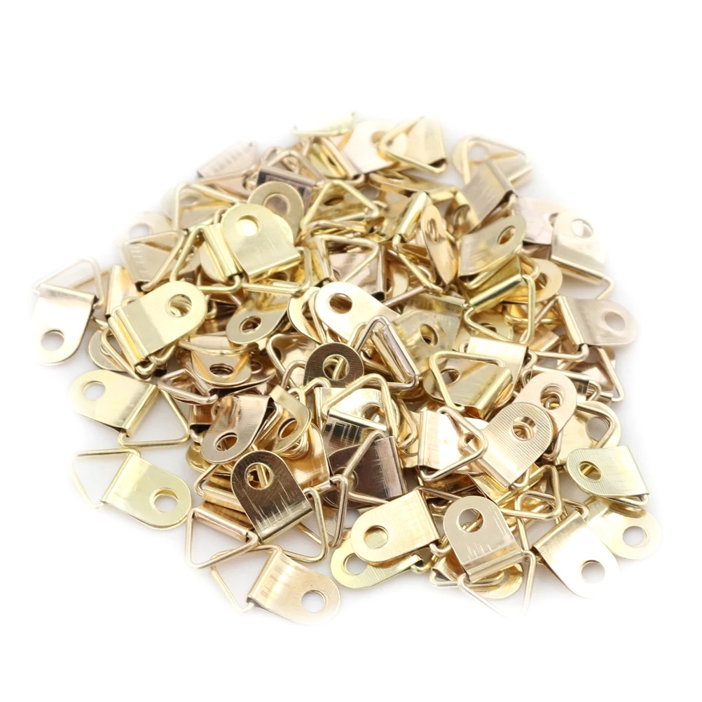 100pcs Easy To Hang Golden D-Ring Hanging Hooks Hangers Picture Oil Painting Mirror Frame Hooks Hangers Wholesale
