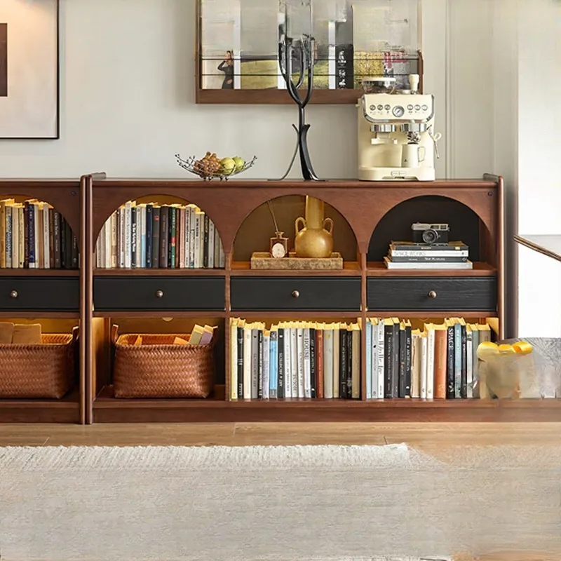 

Living room half wall bookcase, French retro style solid wood short bookcase