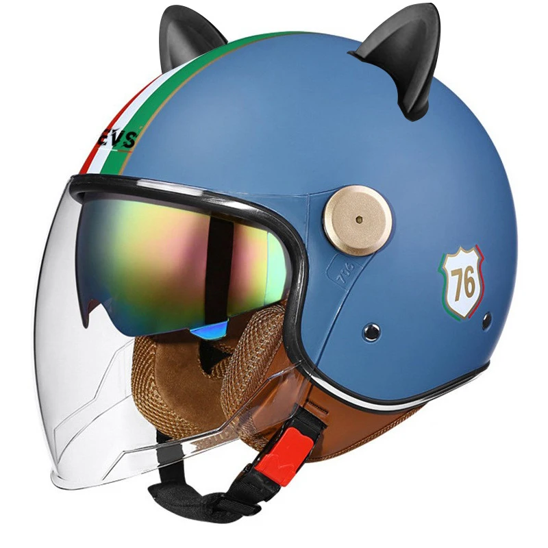 

Cat Ear Halley Vintage Open Face Helmets for Motorcycle Men's and Women's Open Half Helmet Pedal Personality 3/4 Jet Helmet DOT