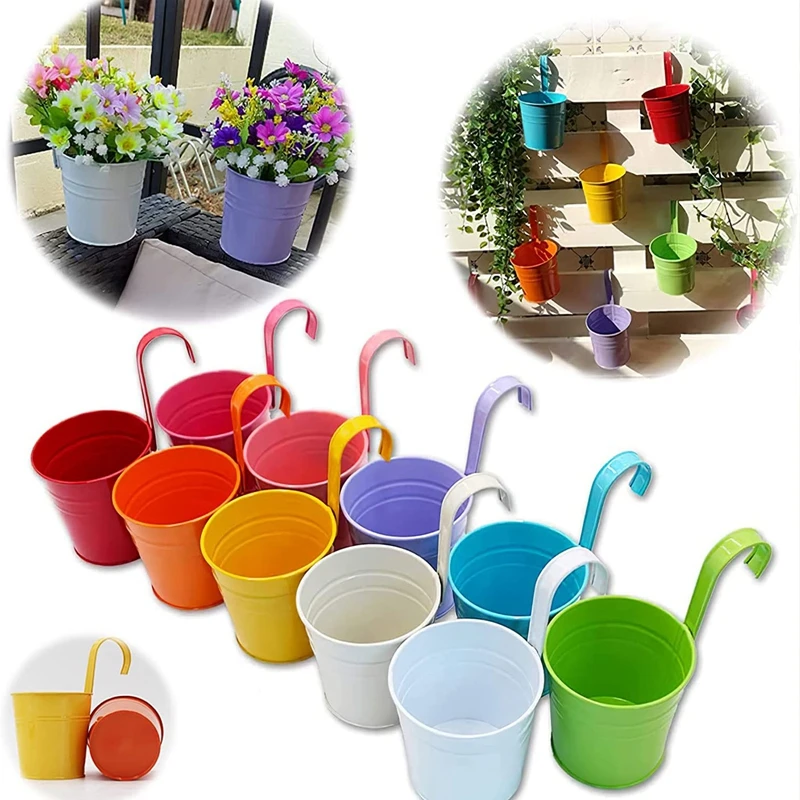 Garden Supplies Hanging Vase Wrought Iron Flower Barrel Balcony Pots Planters Wall Hanging Bucket Flower Plant Decoration Pot