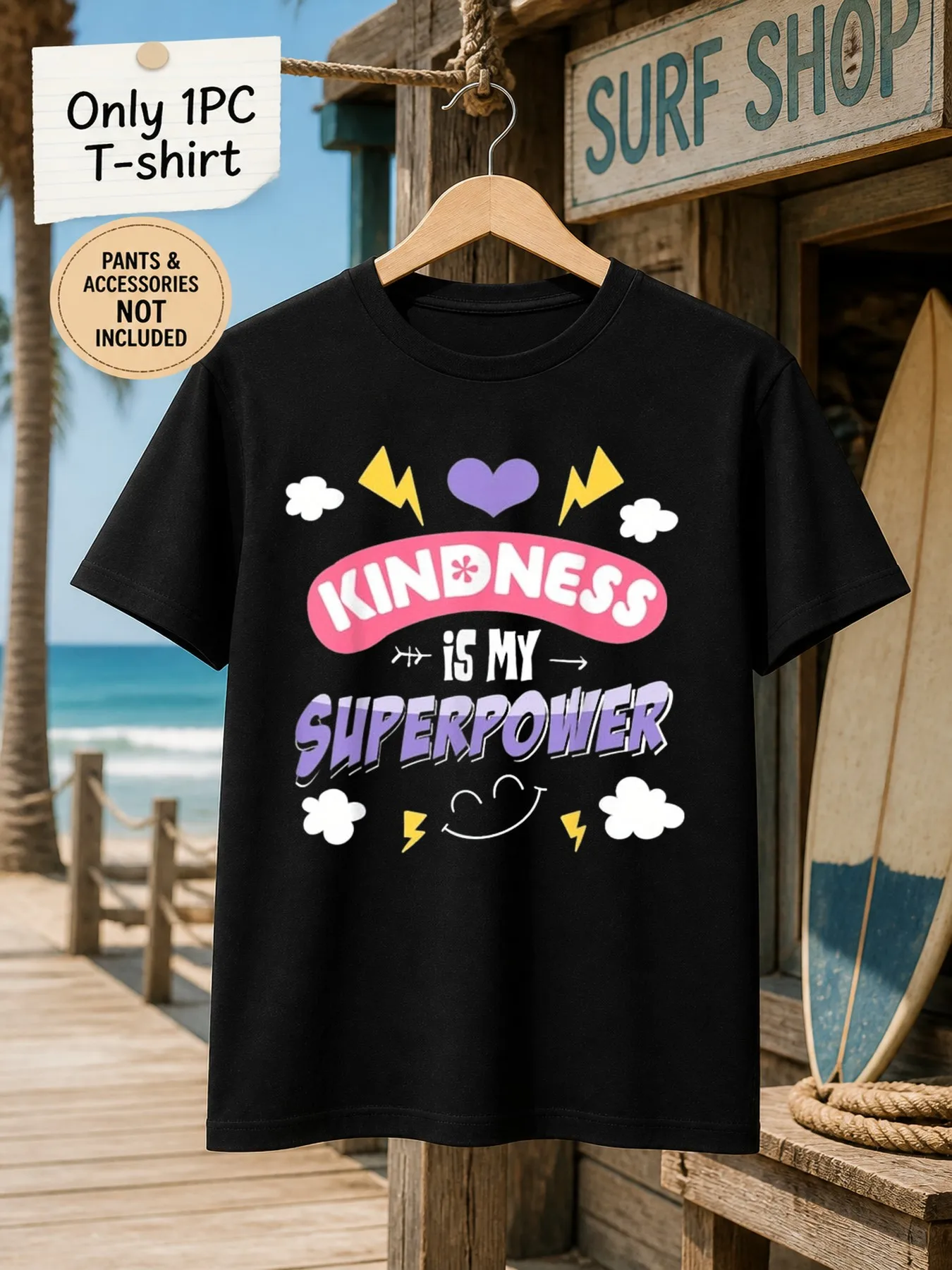 1pc Men'S Graphic T-Shirt Kindness Is My Superpower Print Short Sleeve Crew Neck [Solely 1pc T-SHIRT]