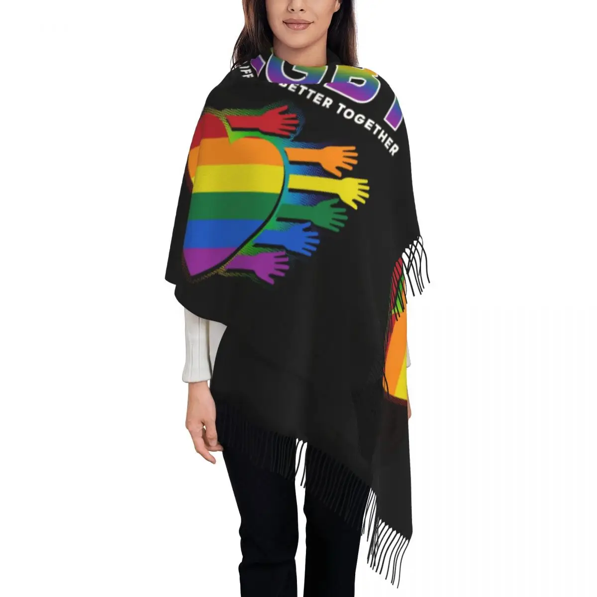 

Custom Printed LGBT Heart Rainbow GLBT Scarf Women Men Winter Fall Warm Scarves Gay Lesbian Pride Shawl Wrap