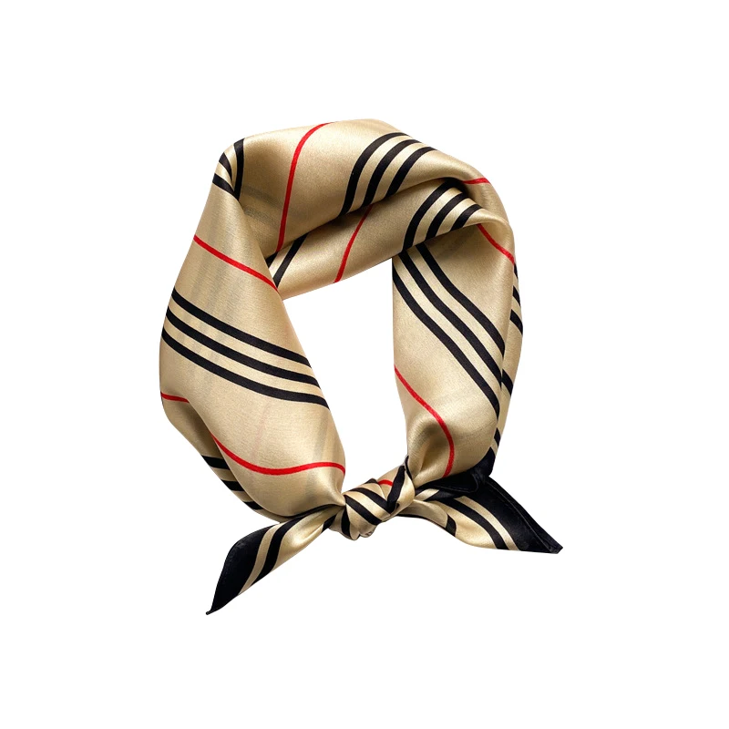 Foulard Hijab de Luxe en Forme de Mûrier pour Femme, Réel, 53cm, Design Rayé, Sac à Main, Décoration, Printemps, Automne, 100%