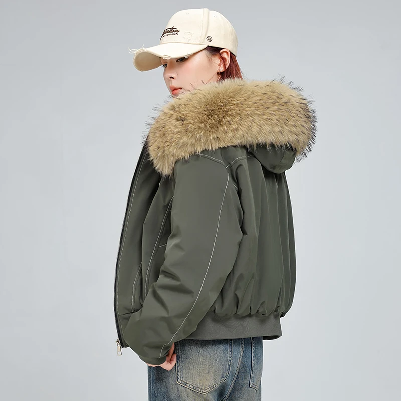 سترة قطنية سميكة منحوتة على الجبال الأمريكية الرجعية Jaet معطف شتوي نسائي فضفاض ملابس عمل معطف للزوجين بياقة كبيرة من الفرو #4