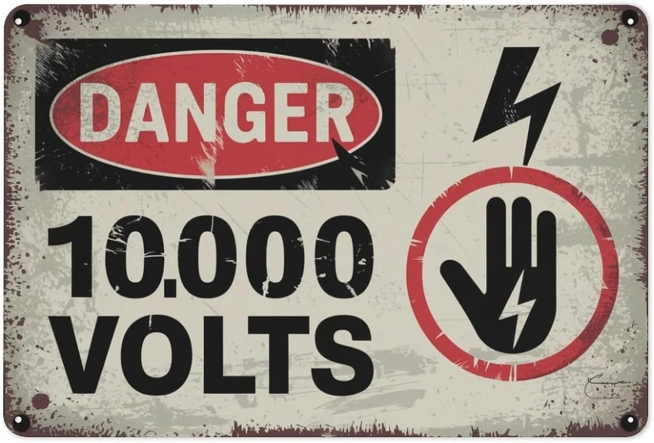 Tin Metal Sign Danger 10000 Volts High Voltage Warning Vintage 8x12