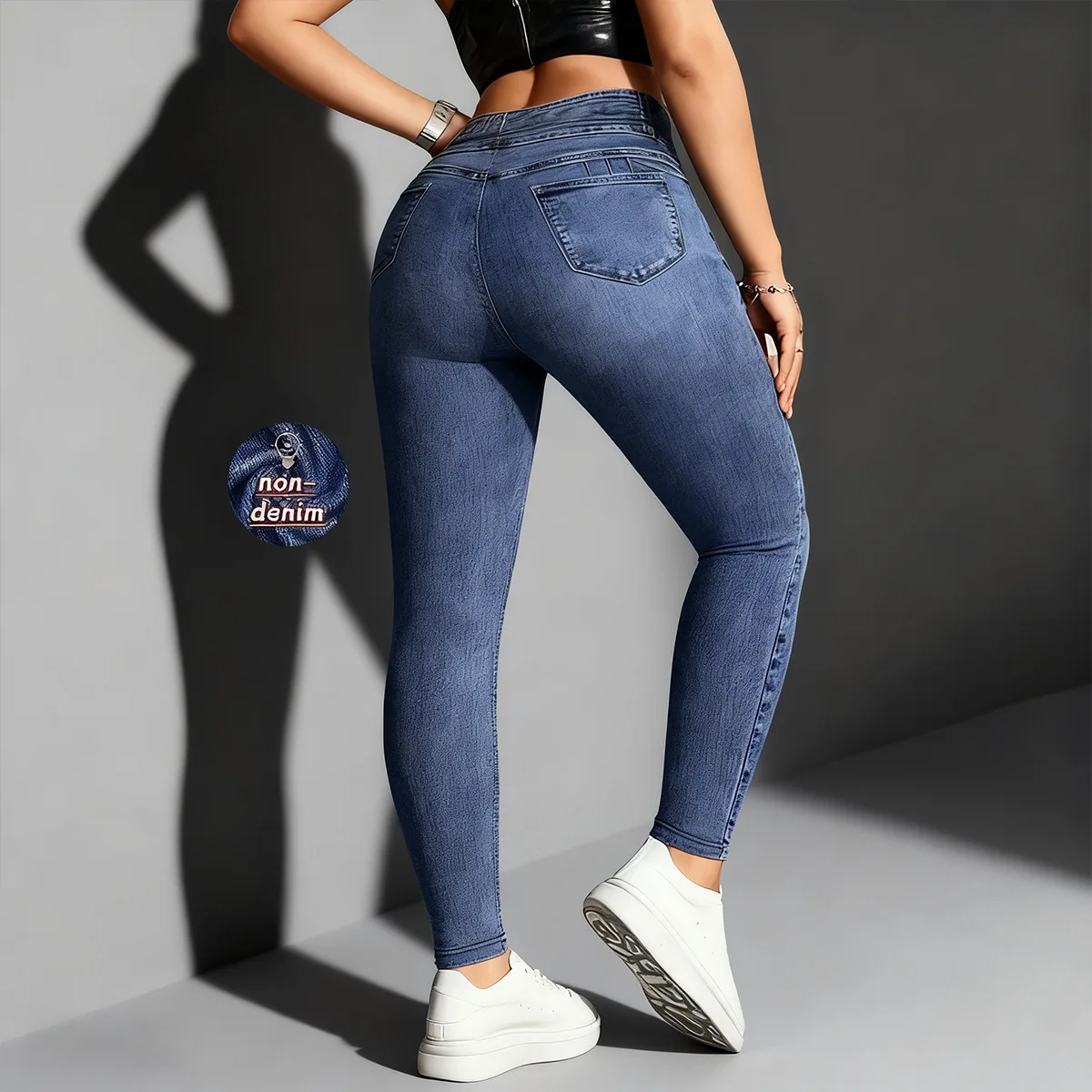 American style Pencil Pants Women Vintage Washed Stretch Jeans Casual High Waist Sheath Pockets Button Jean