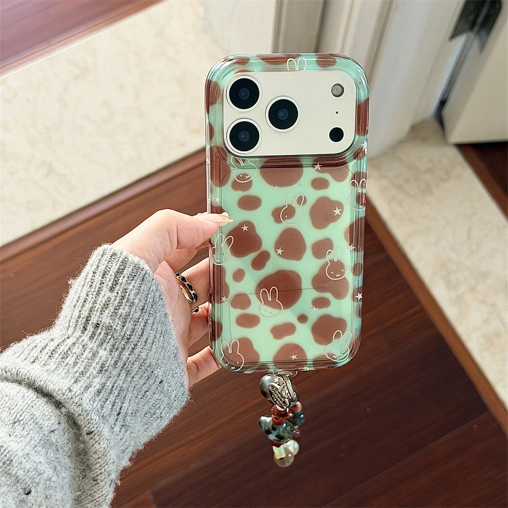 

Korean INS Fashion Phone Case Cute Line Rabbit Protective Cover for iPhone 17 Pro 13 14 15Pro 16 Pro Max Fundas with Chain Cases