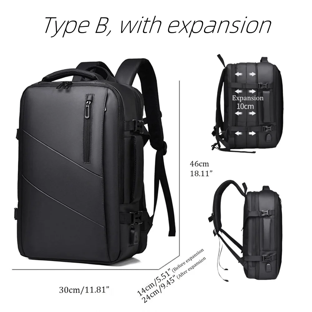 Mochila XOKY para ordenador portátil de negocios para hombre, mochila expandible de gran capacidad, mochilas de viaje USB impermeables, Mochaila para acampar para hombre