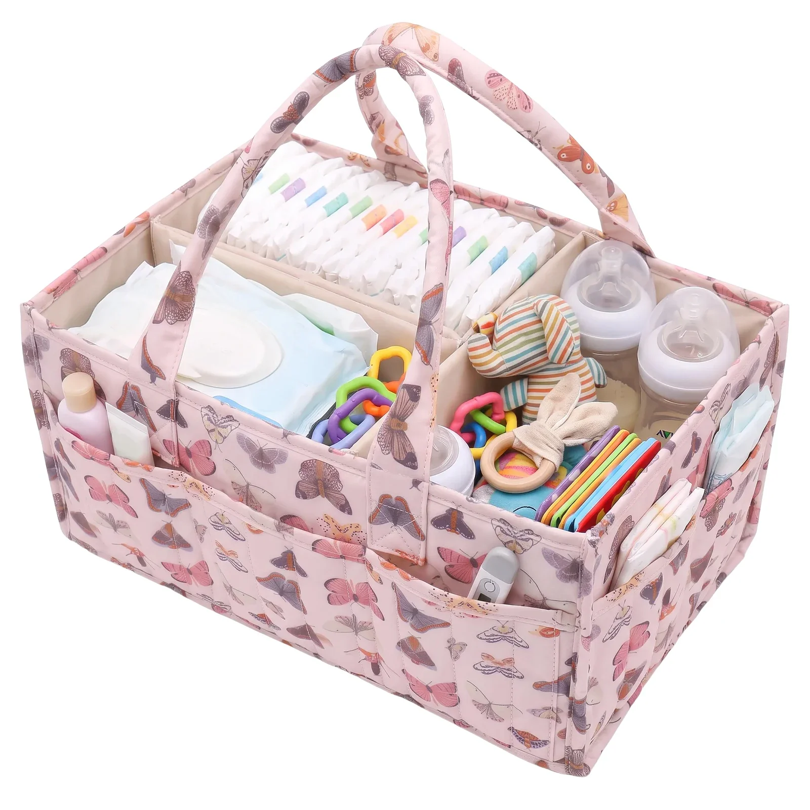 Baby Diaper Caddy Organizer Portable Multi-pocket Nursery Basket with 2 Removable Dividers Waterproof Baby Essentials Handbag