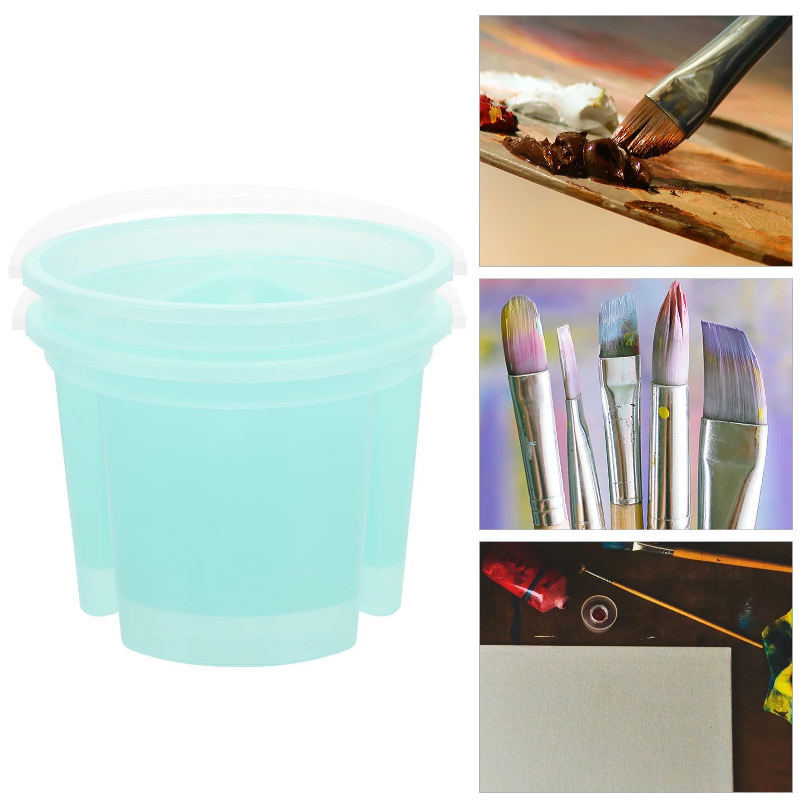 2 pezzi di strumenti artistici in plastica per lavabo con spazzole per miscelare colori e pulire, secchielli per pittura portatili con manico per artisti