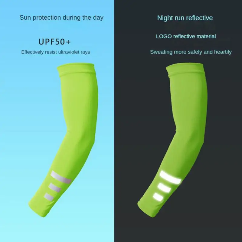 2PCS Arm Sleeves Summer Sun UV Protection Women Reflective Night Cycling Running Arm Warmers Cover Men Sports Armguards Cuff