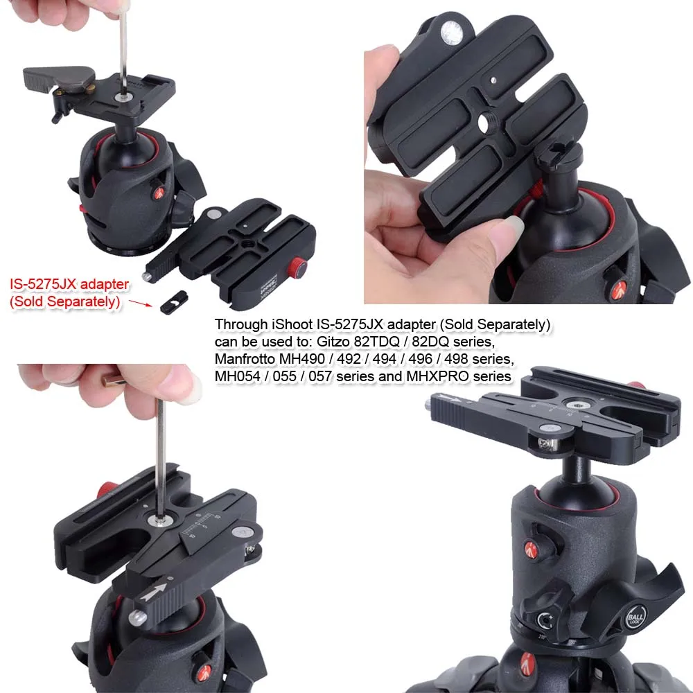 iShoot Quick Self-Locked Lever Clamp Compatible with Manfrotto 200PL Arca-Swiss Fit Camera Quick Release Plate Tripod Ball Head