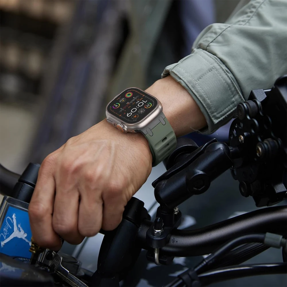 حزام معدني لساعة أبل الترا 2 الفرقة 49 مللي متر 46 مللي متر 45 مللي متر 44 مللي متر 42 مللي متر الرياضة سيليكون كوريا سوار iwatch سلسلة 10 9 8 7 6 SE 5 4