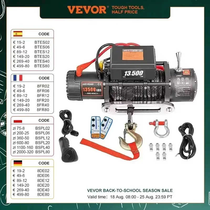 Kabestan elektryczny 13500 funtów/6123KG 12V 27M/92 stopy syntetyczny podnośnik lina holownicza do podnoszenia Treuils do łodzi ciężarowej 4x4