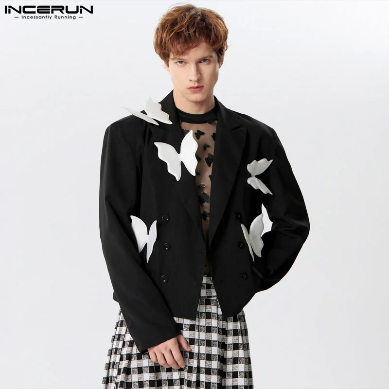 2024 Men Blazer Patchwork Lapel Long Sleeve Double Breasted Male Suits Streetwear Loose Fashion Casual Thin Coats S-5XL INCERUN