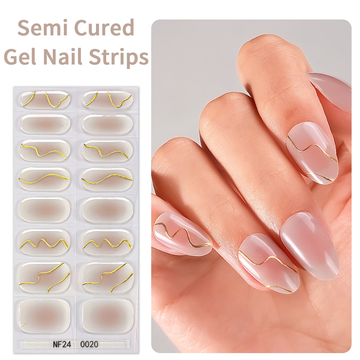 16Tips Semi Cured Gel Nail Stickers Solid Color UV Nail Sticker Long-Lasting Solid Nail Wraps For Women Manicure Decoration DIY