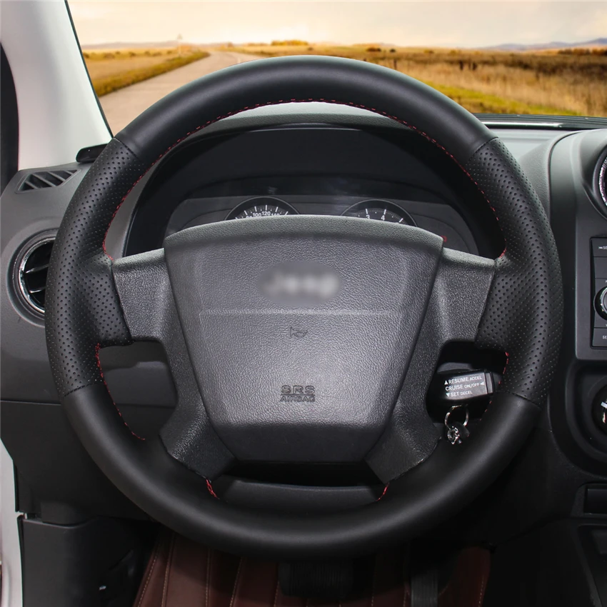 

Hand-Stitch Non-slip Durable Black Leather Steering Wheel Cover for Jeep Compass 2006-2010 Patriot 2007-10 Interior Accessories