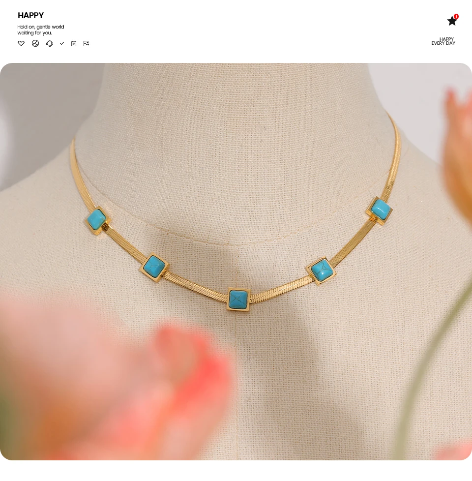 Yhpup Blue Artificial Turquoise Snake Chain Necklace Stainless Steel Golden Collar Jewelry for Women бижутерия для женщин Gift