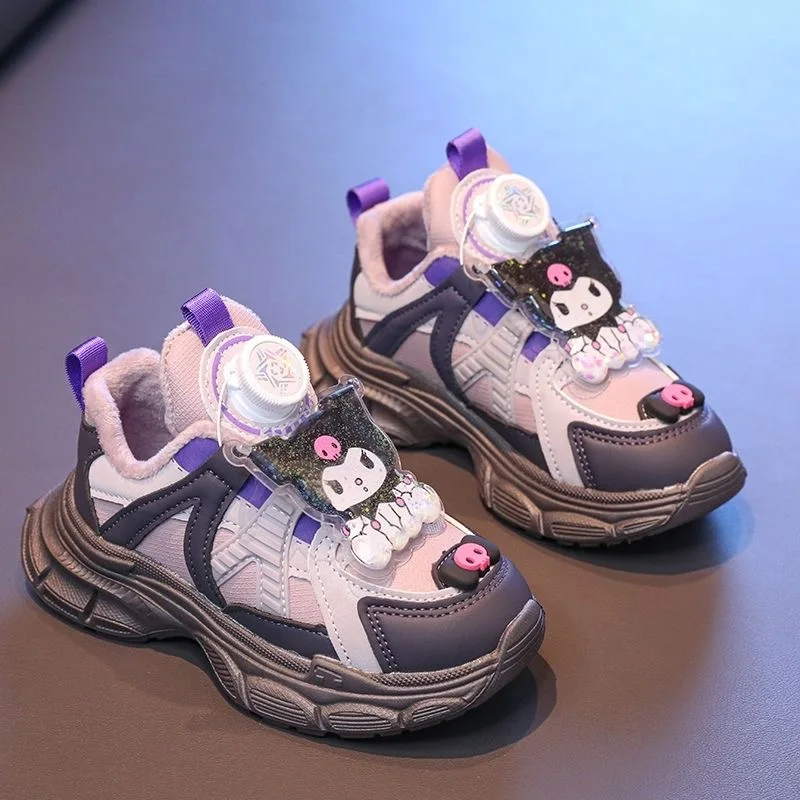 Kuromi vrijetijdsschoenen voor heren en dames voor kinderen 2024, nieuwe katoenen schoenen met fluwelen sportschoenen voor papa en meisje