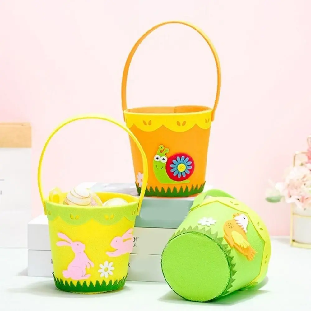

Cartoon Easter Felt Basket Colorful Soft Chicken Tote Bag with Handle Rabbit Snail Chicken Pattern Rabbit Egg Basket Chocolate