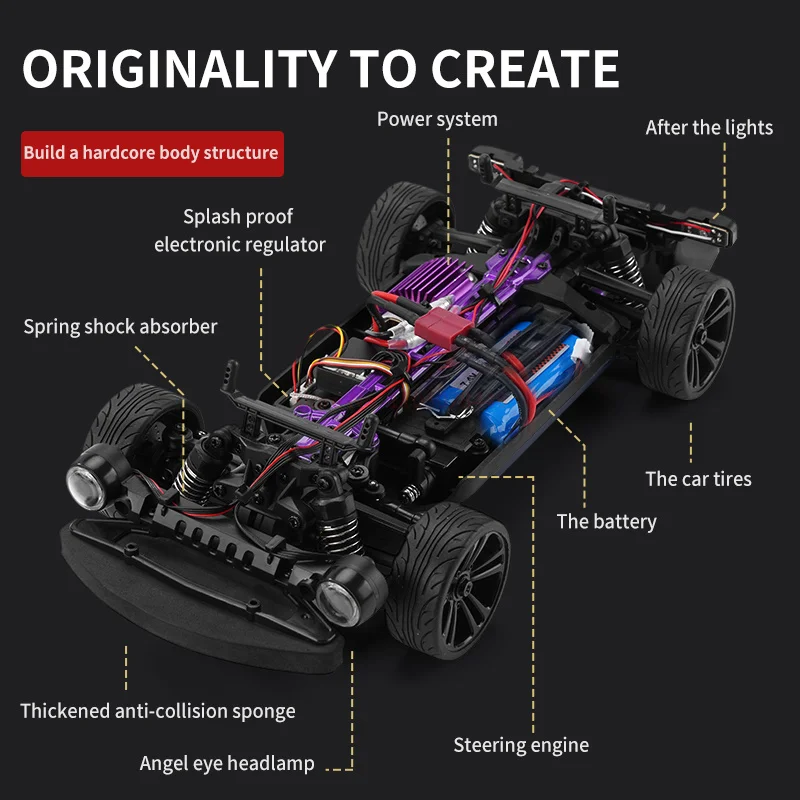 SCY-16303 Sports Car 50km/h 1/16 High Speed 4WD RC Drift Car LED Headlights 2.4G Remote Control Car Toys for Boys Gift