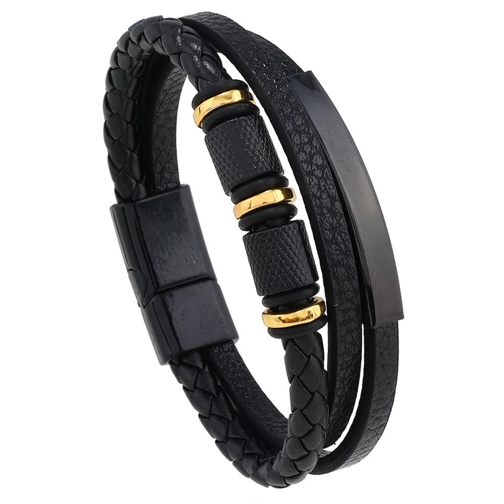 Trendy Leather Bracelets Men Steel Multilayer Braided Rope Bracelets For Male Bracelets Jewelry Pulsera Hombre