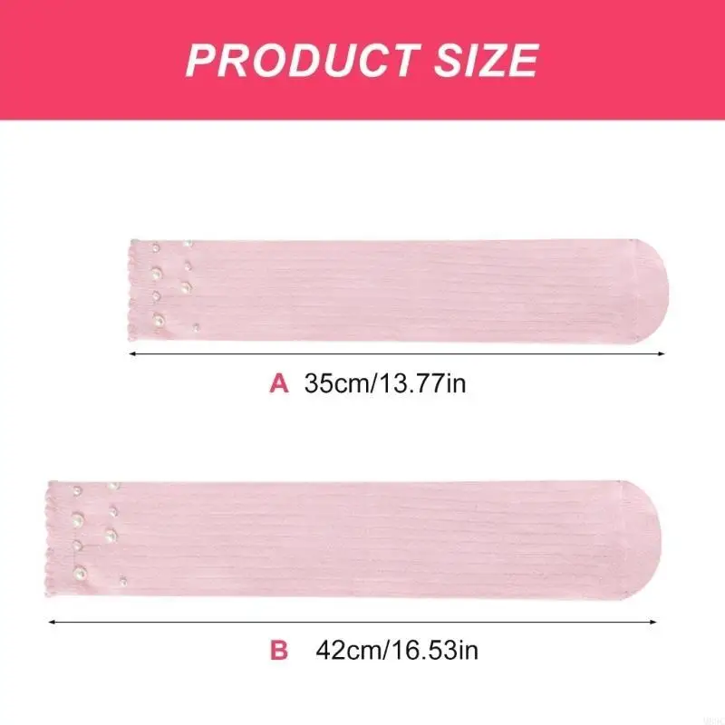 جوارب M89C أنيقة للفتيات فوق الركبة، جوارب طويلة بطول الركبة مزينة باللؤلؤ الجميل