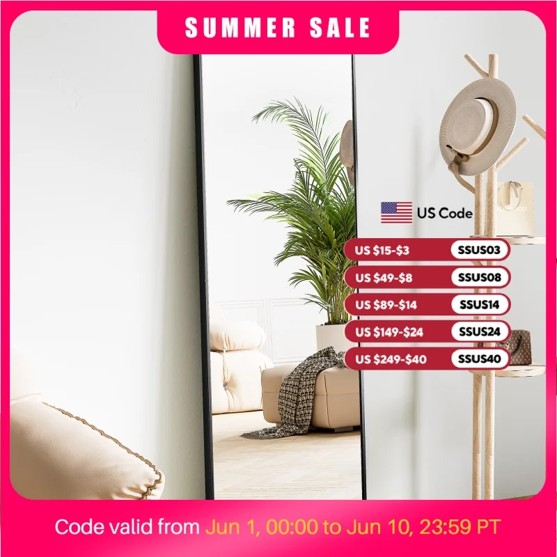 JHK 64"x21" Full Body Wall Mirror Standing Hanging or Leaning Wall-Mounted Mirrors with Stand Aluminum Alloy Frame Living Room