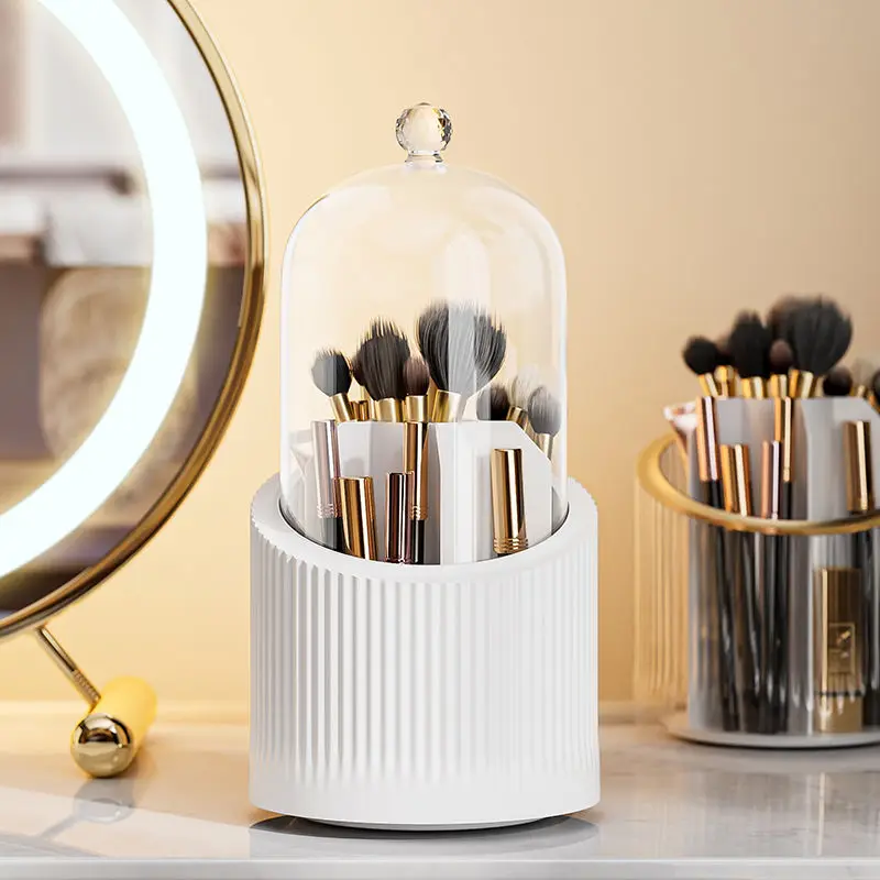 360 Rotating Makeup Brush Holder With Lid Luxury Cosmetic Organizer Lipstick Eyebrow Pencil Holder Eye Shadow Storage Box