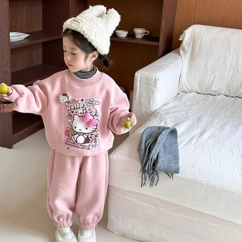 

HelloKitty Girl Loungewear set Kawaii Kuromi Anime Fashion Autumn and Winter Casual Student 2-Piece Set Child Clothing Sweatsuit